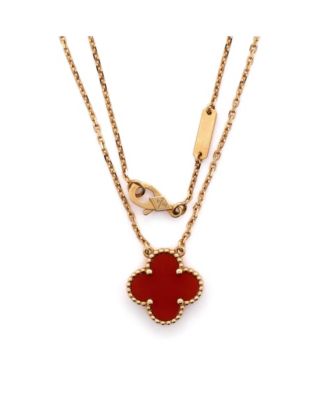  Vintage Alhambra Pendant Necklace 18K Gold and Carnelian, 14.5 - 16.25"