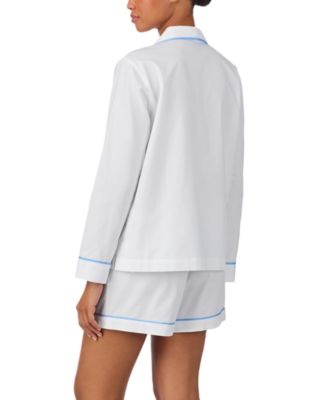 Long Sleeve Herringbone Woven Notch Collar Boxer Pajama Set