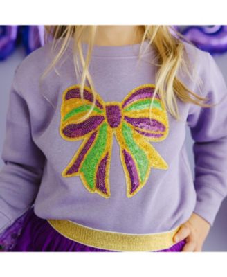 Mardi Gras Sequin Bow Patch Sweatshirt - Big Kid
