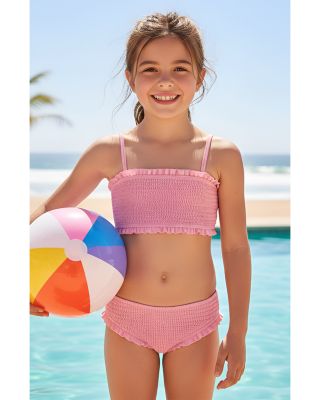 Girls' Crinkled Ruffled Bandeau Two Piece Swimsuit - Big Kid