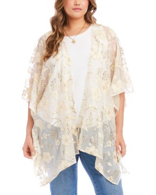 Plus Size Floral Embroidered Open Front Jacket 