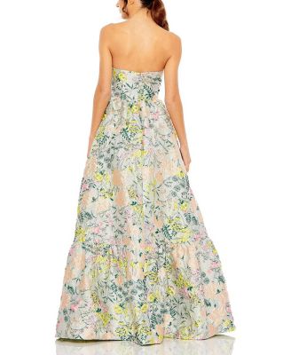 Petite Floral Brocade Strapless A Line Gown
