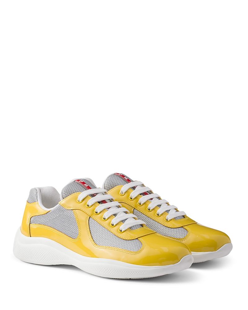 Prada Men's America's Cup Sneakers Patent Leather and Technical Fabric in Yellow