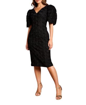 Floral Pleated Sleeve Pencil Dress