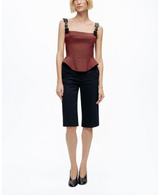  Checked Buckle Strap Corset Top