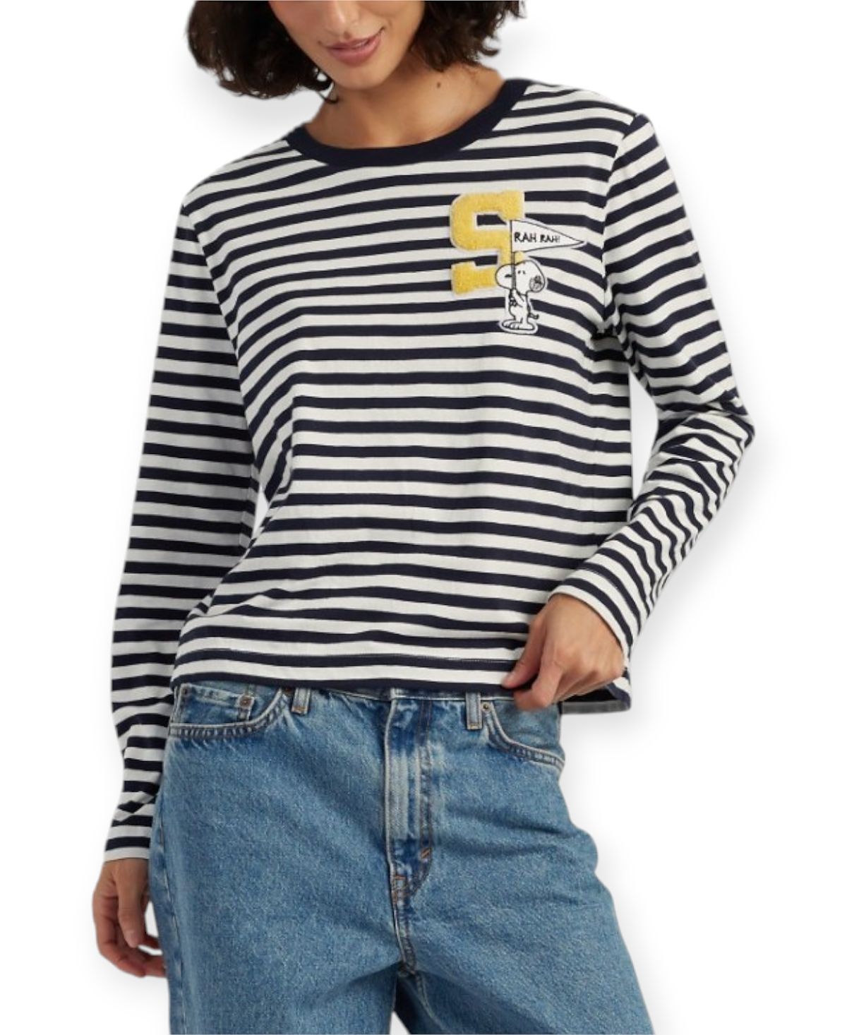 Chinti & Parker Women's Cotton Snoopy Varsity Long Sleeve T-Shirt
