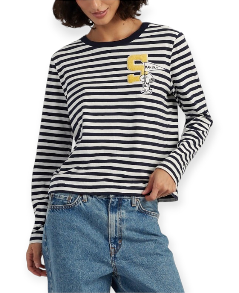 Chinti & Parker Women's Cotton Snoopy Varsity Long Sleeve T-Shirt