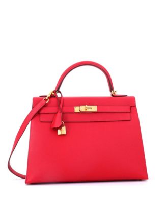 Kelly 32 Handbag Red Epsom with Gold Hardware