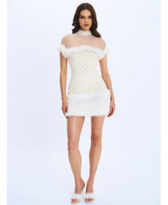  Taylor Faux Fur Trimmed Beaded Boucle Mini Dress
