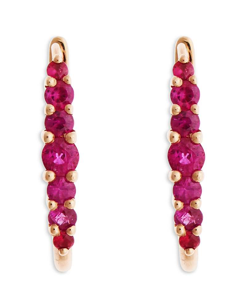 Ileana Makri 18K Rose Gold Fine Rivulet Ruby Hoop Earrings