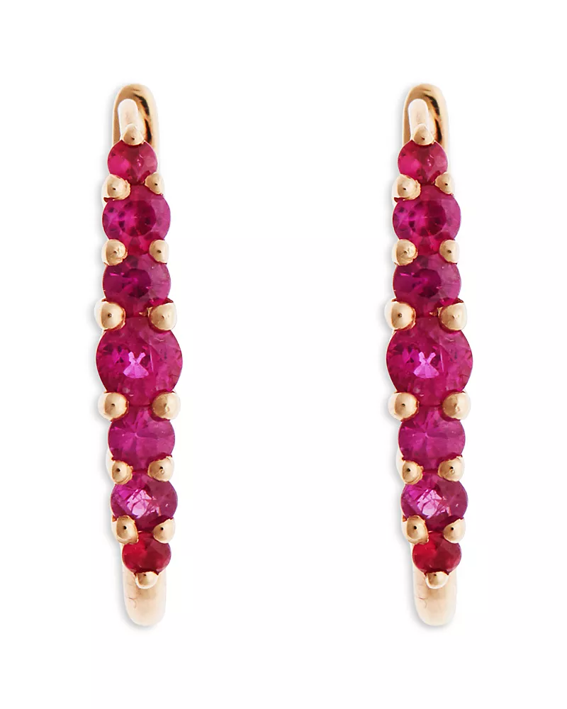 Ileana Makri 18K Rose Gold Fine Rivulet Ruby Hoop Earrings