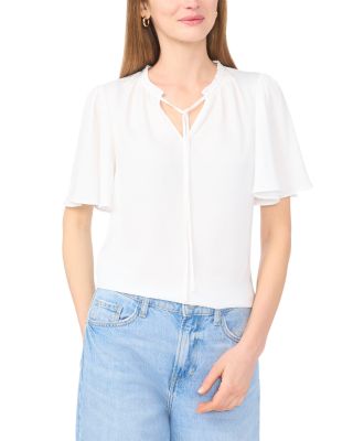 Tie Neck Flutter Sleeve Top