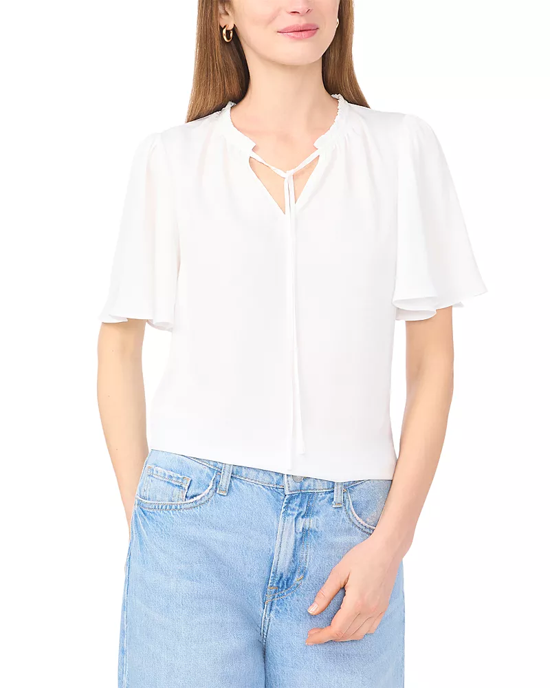 Vince Camuto Tie Neck Flutter Sleeve Top