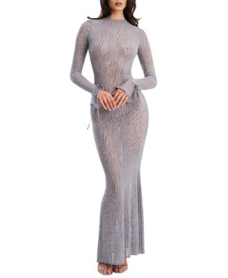 Waylynn Burnout Velvet Detail Animal Print Mesh Backless Maxi Dress