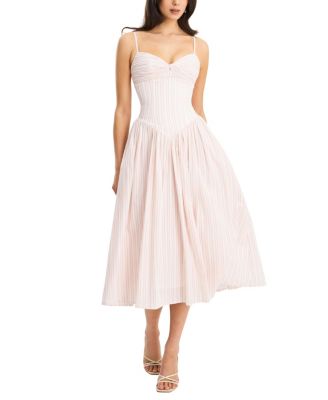  Zania Ruched Breast Cotton Jacquard Midi Dress