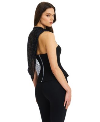  Quinette Peplum Top with Beaded Asymmetrical Cape