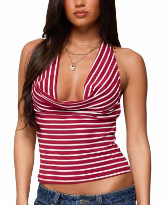 Striped Cowl Neck Halter Top