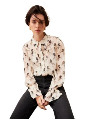  Women's Horse Print Sheer Blouse