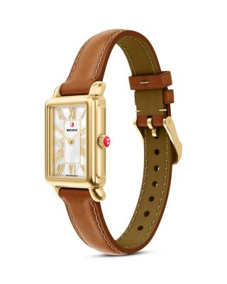 Deco Park 18K Gold-Plated Brown Leather Watch, 23mm x 29mm