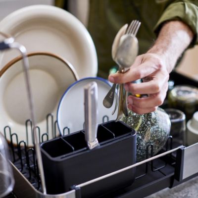 Extend Steel Plus Expandable Dish Rack with Wine Glass Holder - Black