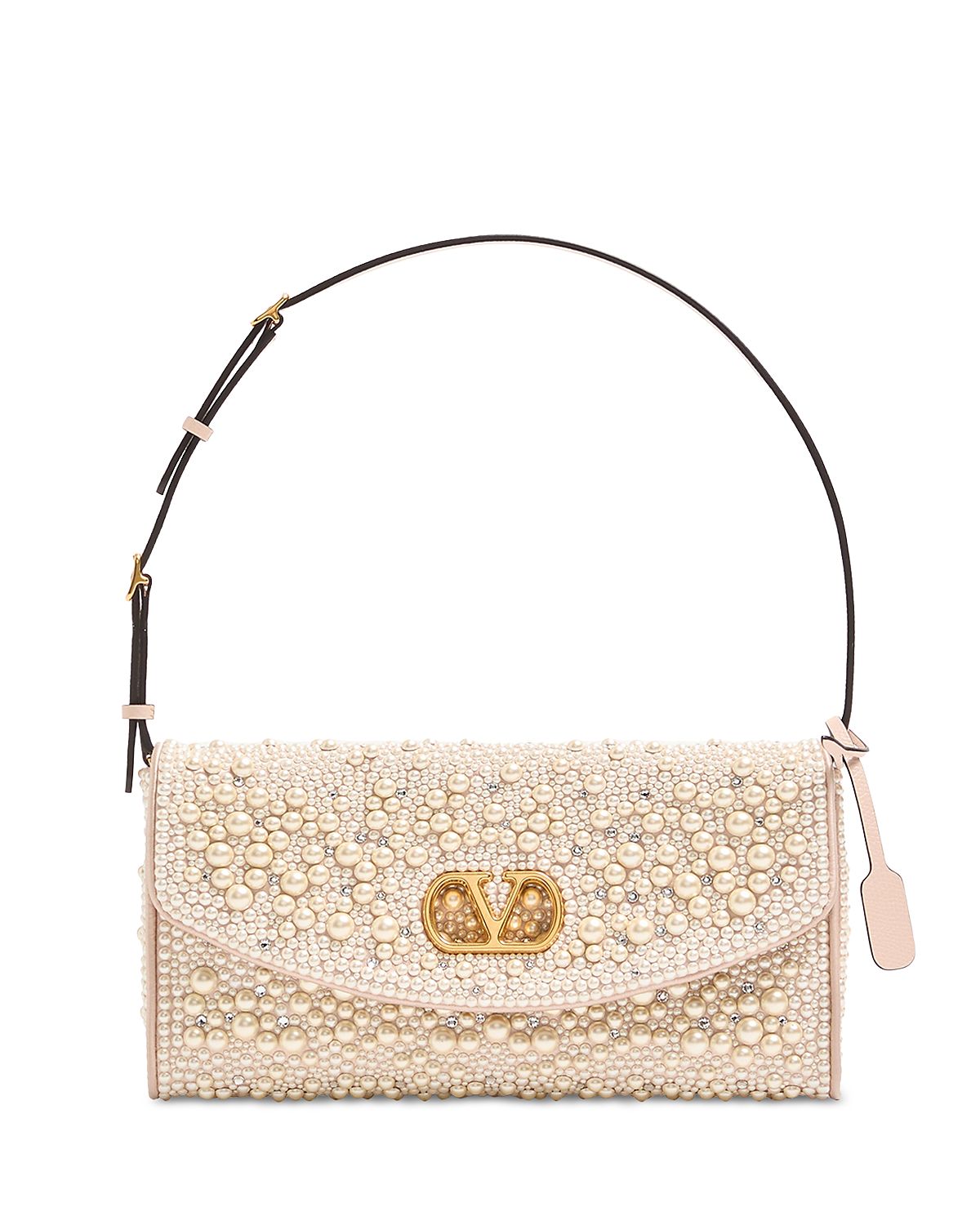 Valentino Garavani DeVain VLogo Small Shoulder Bag With Pearls And Rhinestones