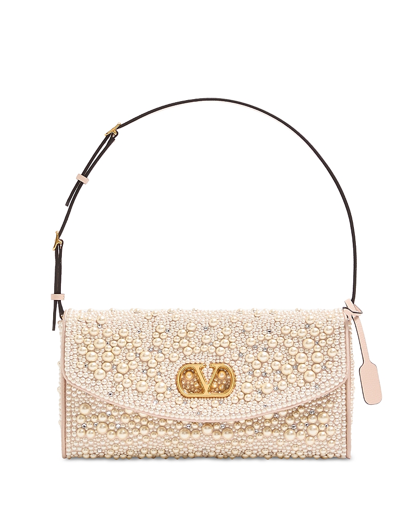 Valentino Garavani DeVain VLogo Small Shoulder Bag With Pearls And Rhinestones