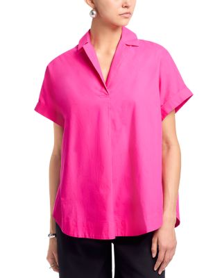 Poplin Collar Short Sleeve Pullover Top