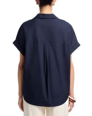 Poplin Collar Short Sleeve Pullover Top