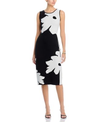 Two Tone Jacquard Graphic Floral Sweater Dress