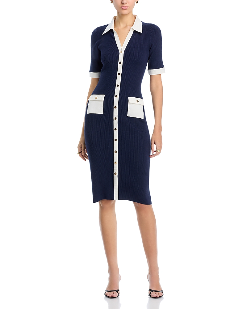 T Tahari Elbow Sleeve Rib Sweater Dress