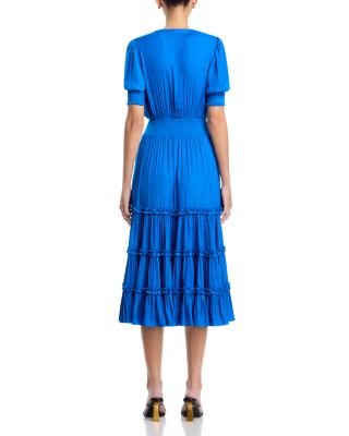 Elbow Sleeve Split Neck Tiered Dress