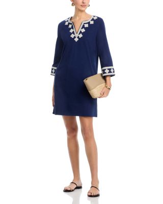 Sunset Harbor Embroidered Three Quarter Sleeve Dress