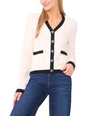 Flower Button V Neck Cardigan Sweater