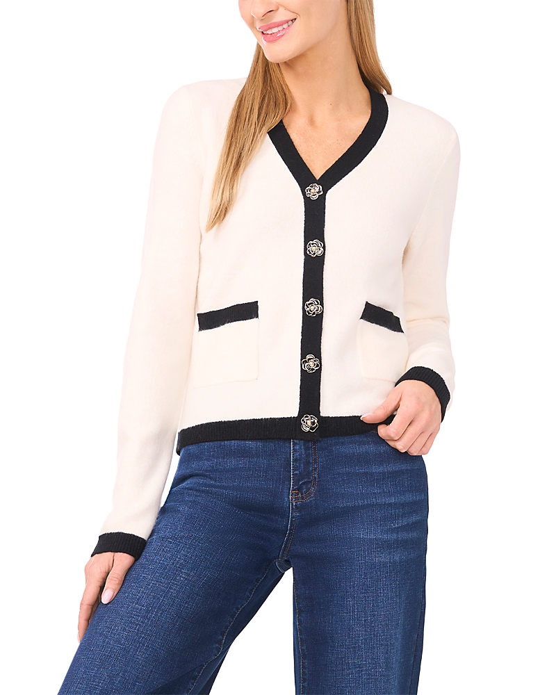 CeCe Flower Button V Neck Cardigan Sweater