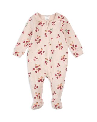 Girls' Strawberry Print Ribbed Sleeper Footie - Baby