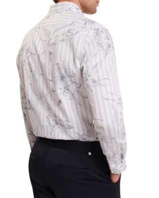 Cipher Long Sleeve Regular Fit Stripe Floral Print Shirt