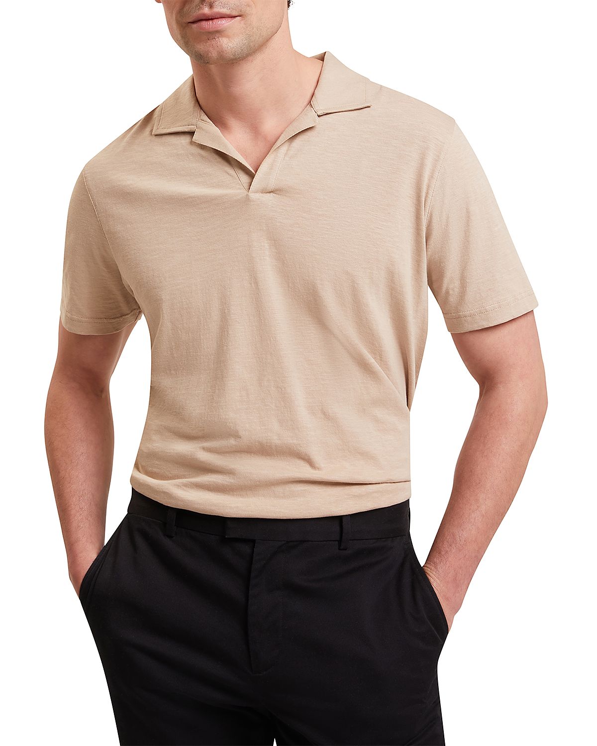 Ted Baker Anito Short Sleeve Cotton Linen Open Neck Polo