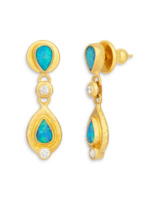 Gurhan 18K & 24K Yellow Gold Rune Australian Opal & Diamond Double Drop Earrings