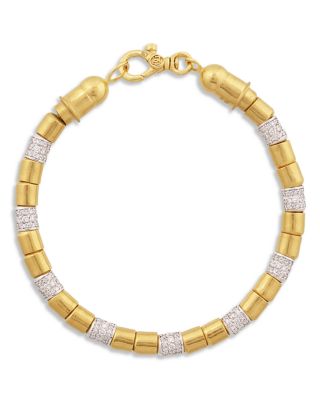 18K White & Yellow, 24K Yellow Gold Diamond Cylinder Cluster Bracelet