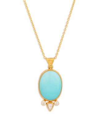 22K Yellow Gold Rune Turquoise & Diamond Pendant Necklace, 16-18"