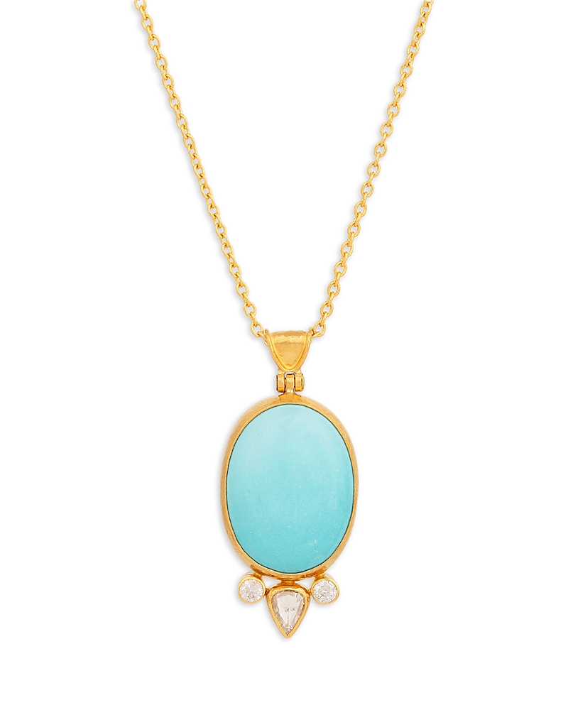 Gurhan 22k Yellow Gold Rune Turquoise & Diamond Pendant Necklace, 16-18 In Multi