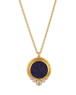 22K & 24K Yellow Gold Antiquities Lapis & Diamond Pendant Necklace, 16-18"