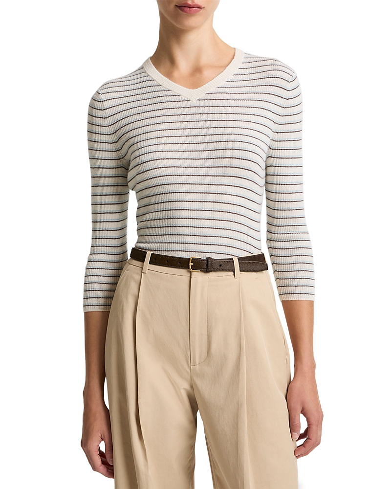 Vince Striped High V Neck Top