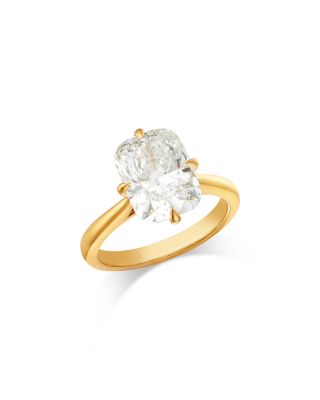 Certified Lab Grown Diamond Elongated Cushion Solitaire Ring in 18K Yellow Gold, 4.0 tcw
