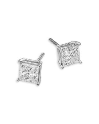 Certified Lab Grown Diamond Princess Stud Earrings in 18K White Gold, 1.96 tcw