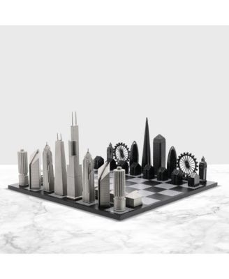  Stainless Steel London vs Chicago with B/W Hatch Chess board Game Set - 14+ Years