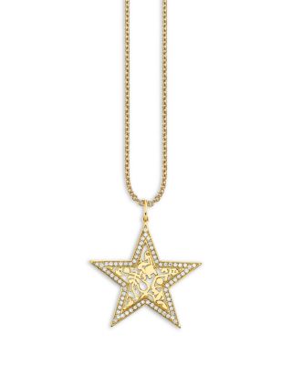 14K Yellow Gold Icons Diamond Wallpaper Star Charm Pendant Necklace, 16-18"