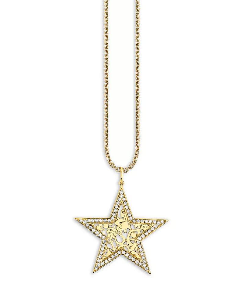 Sydney Evan 14K Yellow Gold Icons Diamond Wallpaper Star Charm Pendant Necklace, 16