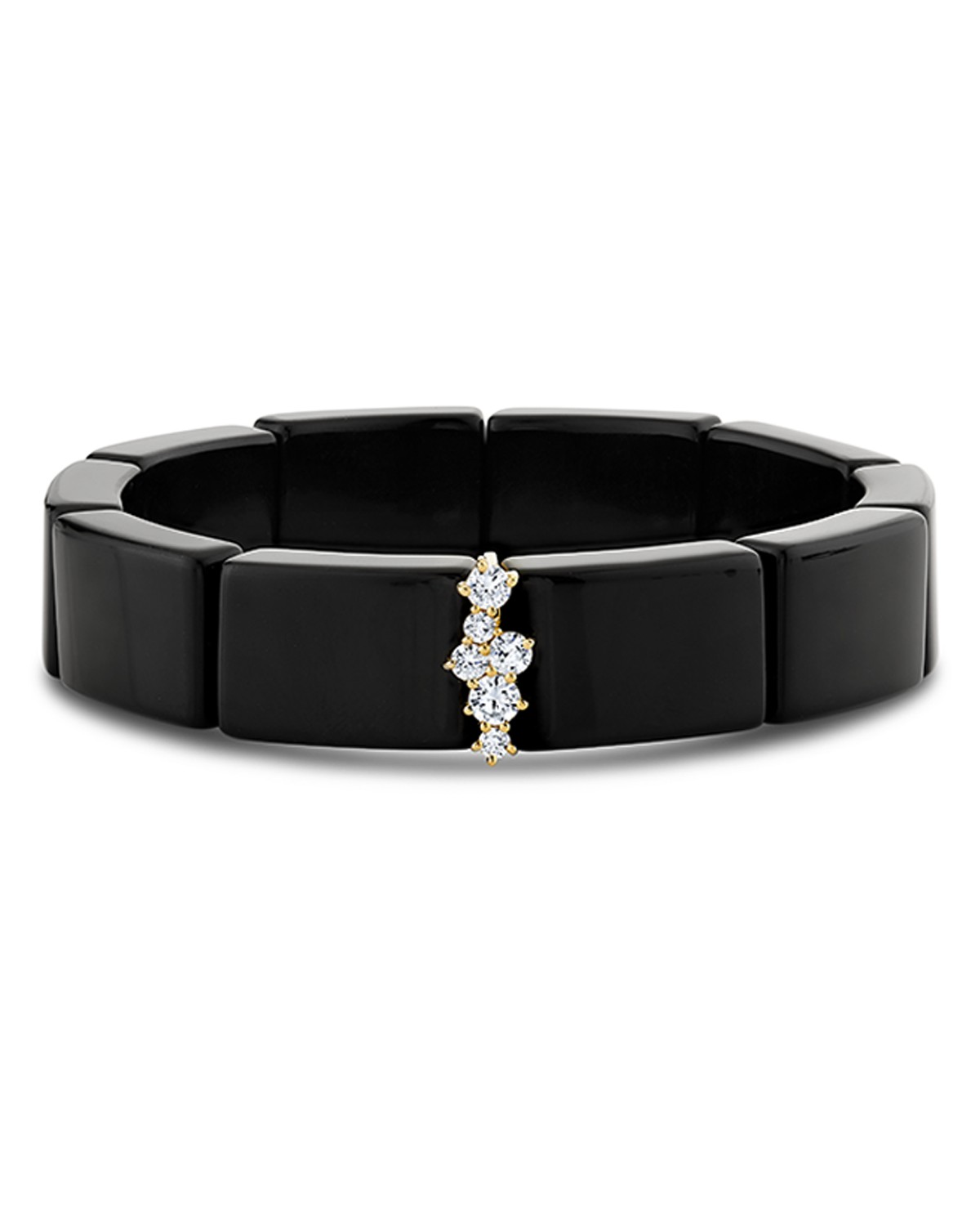 14K Yellow Gold Cocktail Diamond & Square Bead Onyx Bracelet