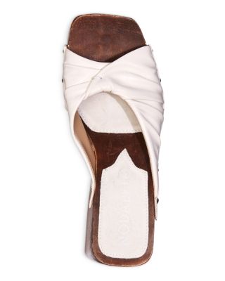 Women's Leather Studded Platform Slides